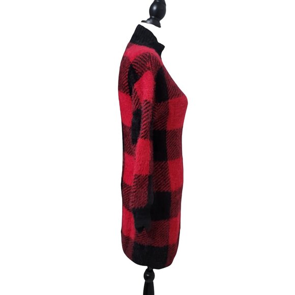 SO Size S Red & Black Buffalo Plaid Check Super Soft Fuzzy Sweater Dress - Picture 6 of 12